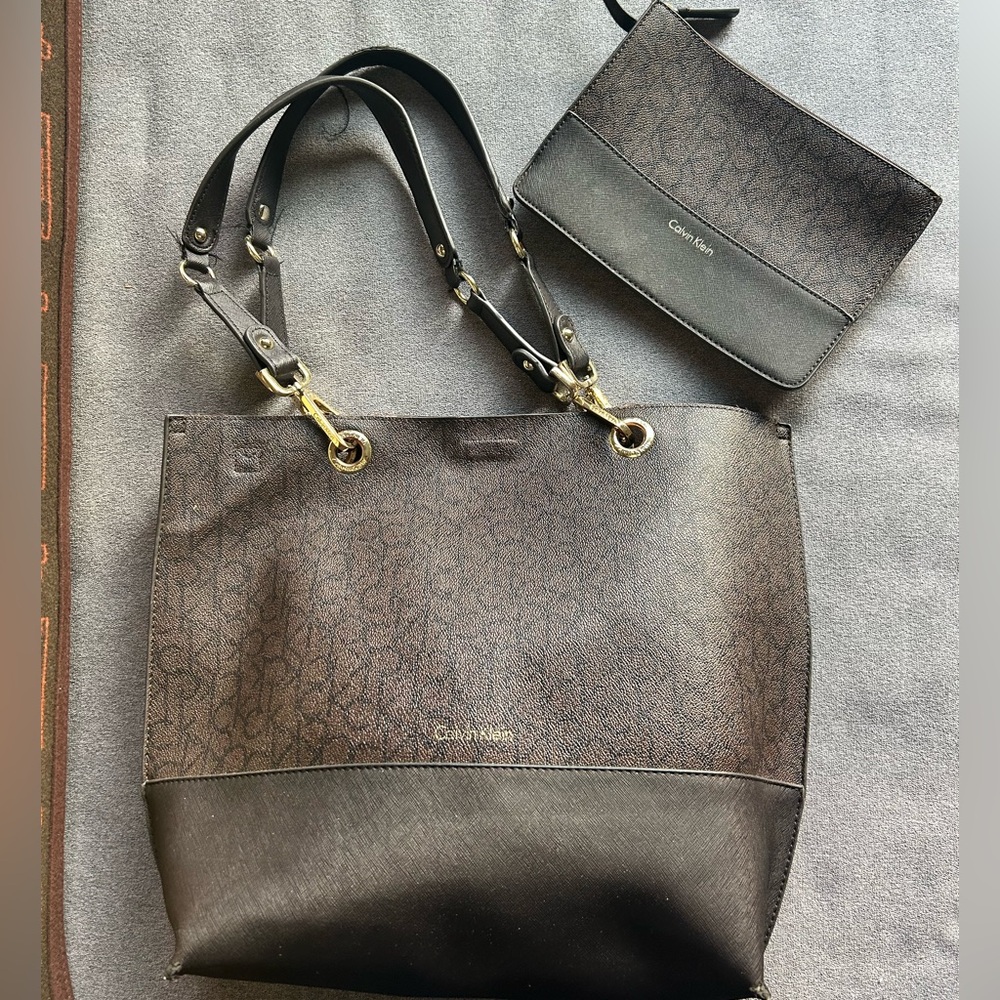 Calvin Klein Brown Tote Bag with Gold Hardware
